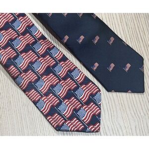 Pair of American Flag Tie Traditions & Merona Red White And Blue Made In USA Vtg